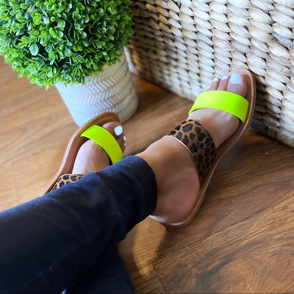 Neon Leopard  Double Strap Snake Slides - Picture 2 of 4